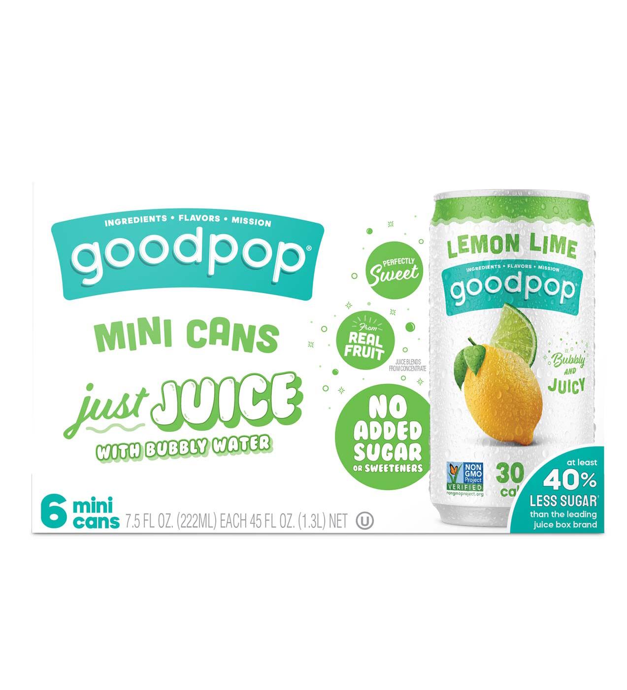 GoodPop Just Juice 6 pk Mini Cans with Bubbly Water - Lemon Lime; image 1 of 3
