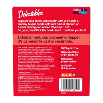 Hartz Delectables Lickable Treat Bisque Variety Pack Senior Wet Cat Treats, 12 ct