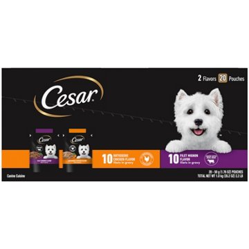 Cesar Filets in Gravy Wet Dog Food Mini Pouches - Filet Mignon Flavor and Rotisserie Chicken Flavor