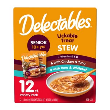 Hartz Delectables Lickable Treat Stew Senior Wet Cat Treats Variety Pack, 12 ct
