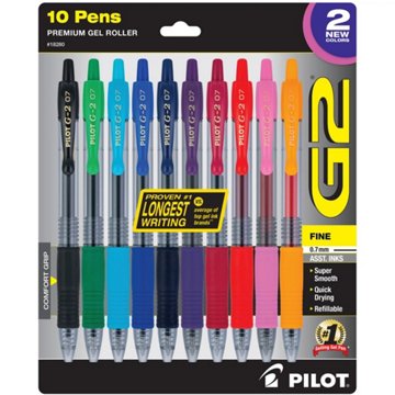 Pilot G2 0.7mm Retractable Gel Pens - Assorted Ink, 10 pk