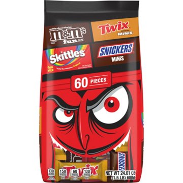M&M'S, Snickers, Skittles & Twix Assorted Trick or Treat Halloween Candy, 60 pc