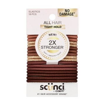 Scunci Tight Hold No Damage Hair Elastics - Brown & Gold, 18 ct