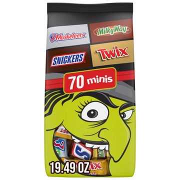 Snickers, Twix, Milky Way & 3 Musketeers Minis Milk Chocolate Individually Wrapped Halloween Candy Variety Pack, 19.49 oz