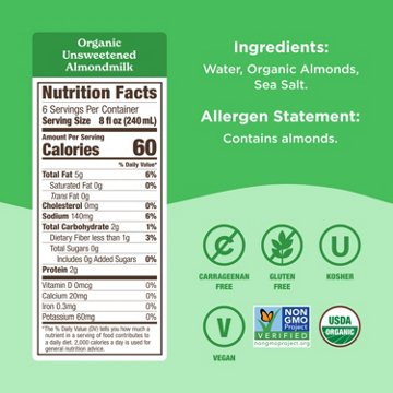 Califia Farms Dairy Free Organic Unsweetened Almond Milk