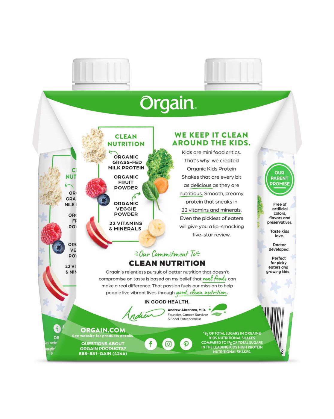 Orgain Kids Protein Nutritional Shake 4 pk Cartons -  Vanilla; image 2 of 2