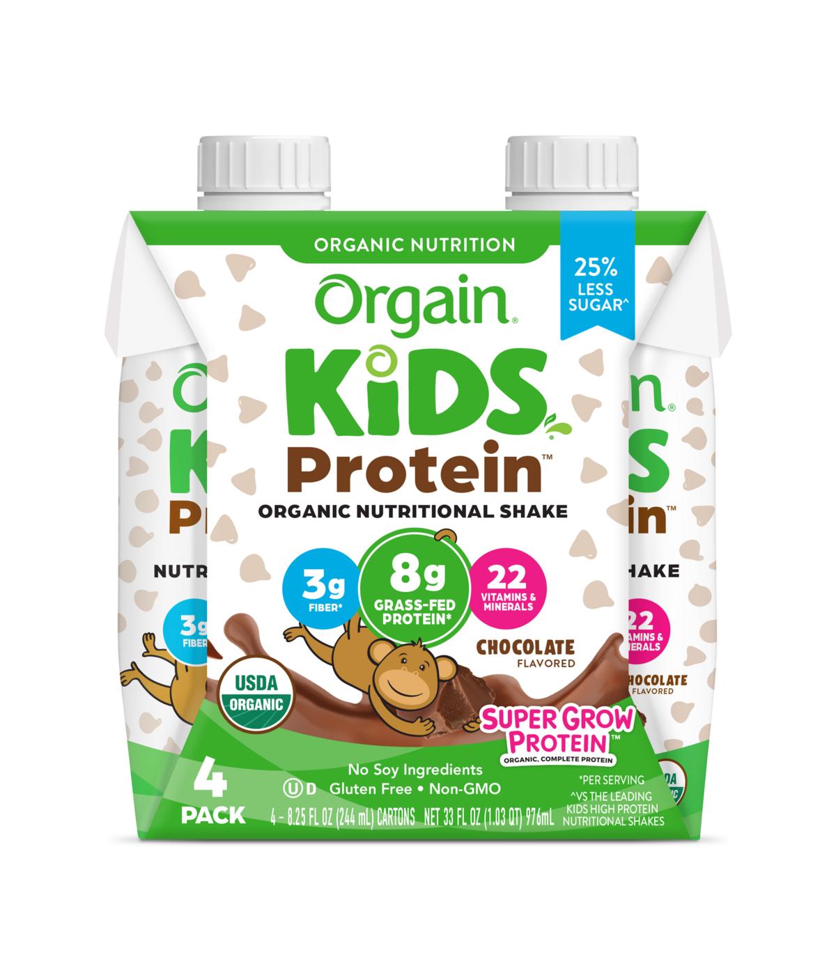 Orgain Kids' 8g Protein Shake 4 pk Cartons - Chocolate; image 1 of 2