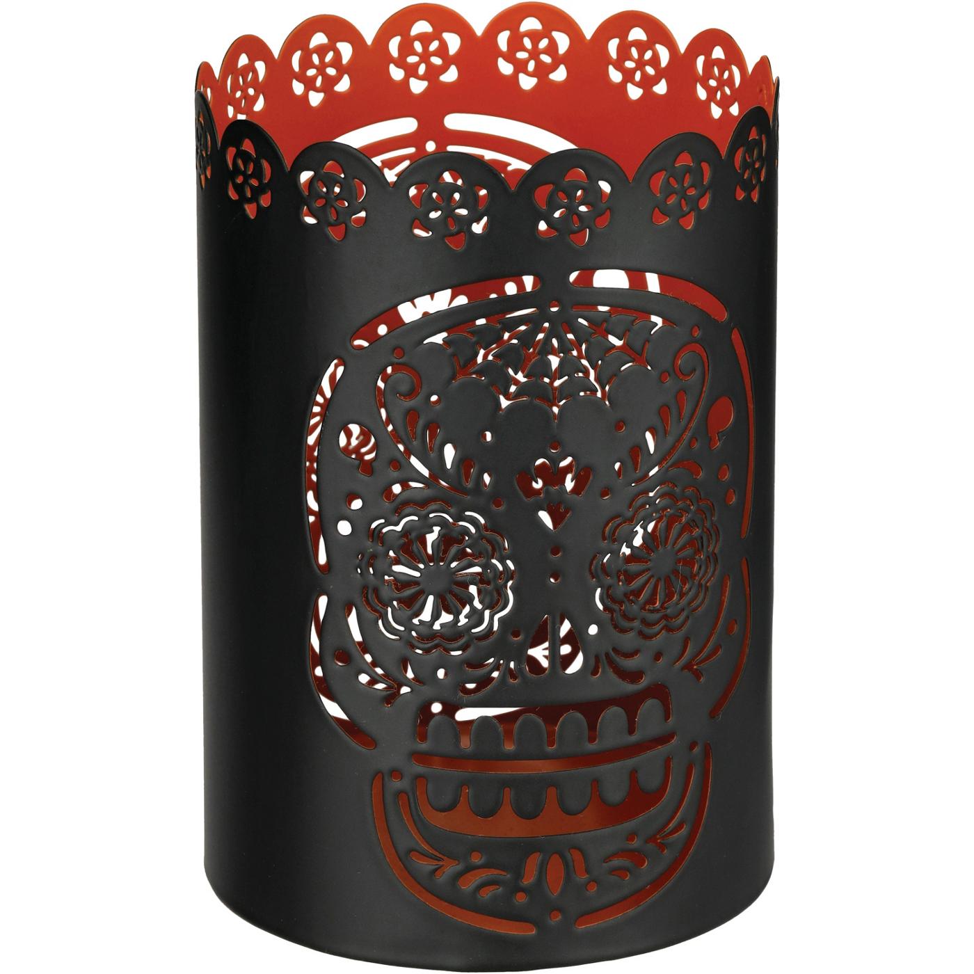 Destination Holiday Dia de los Muertos Metal Sugar Skull Cutout Candle Holder; image 1 of 2