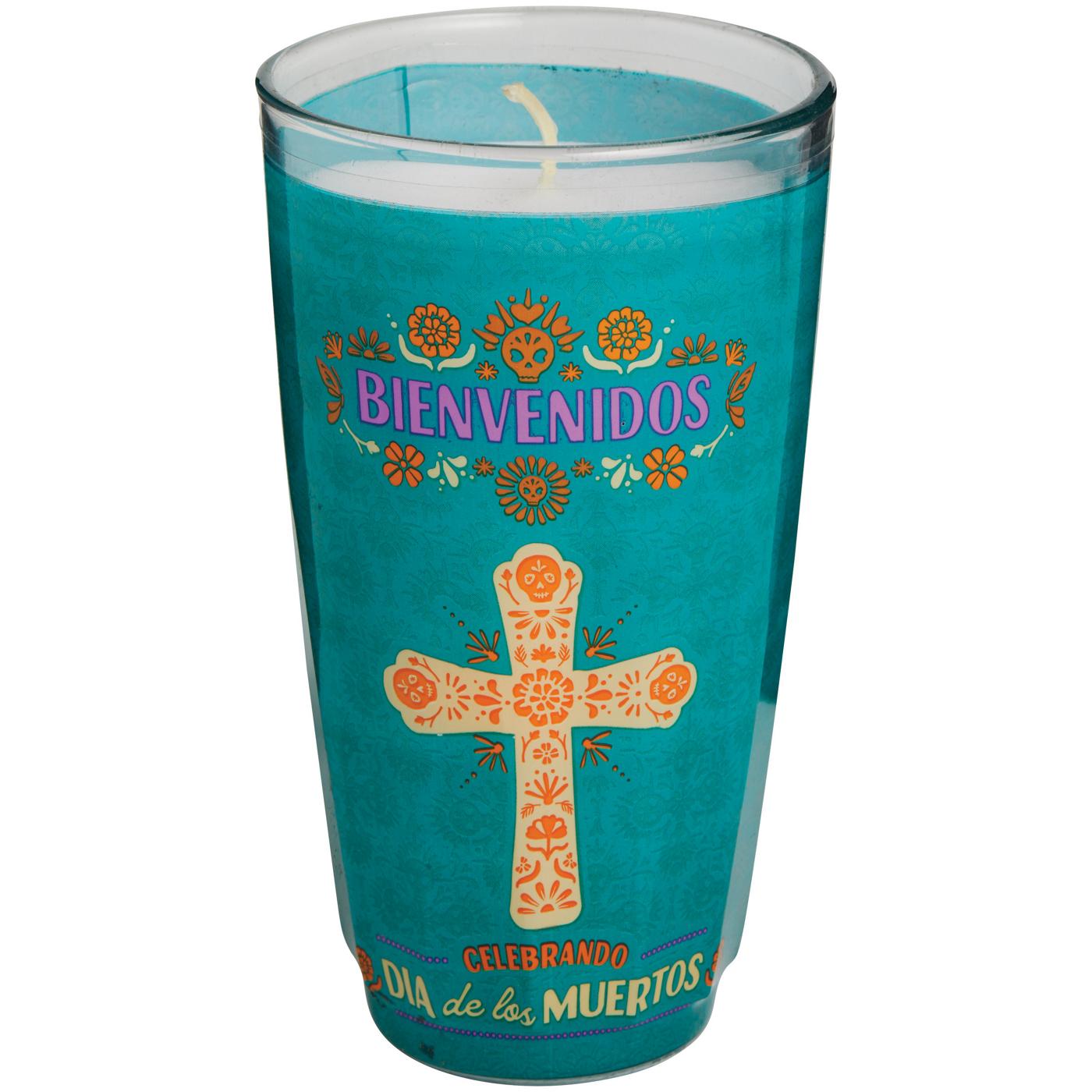 Destination Holiday Dia de los Muertos Bienvenidos Celebrando Candle - Teal; image 1 of 2