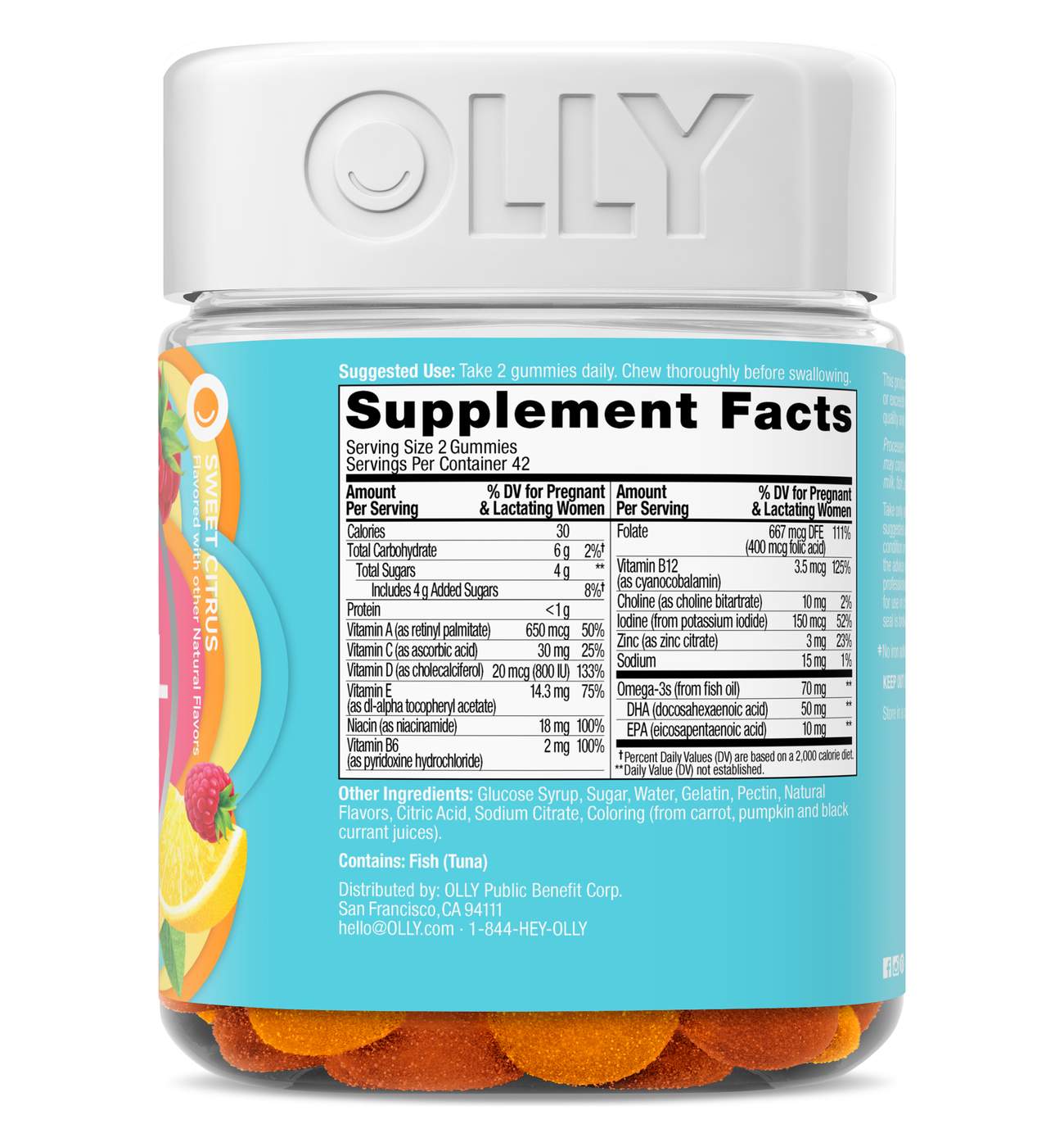 OLLY Prenatal Multivitamin Folic Acid, DHA, & Omega-3 Gummies - Sweet Citrus; image 2 of 4