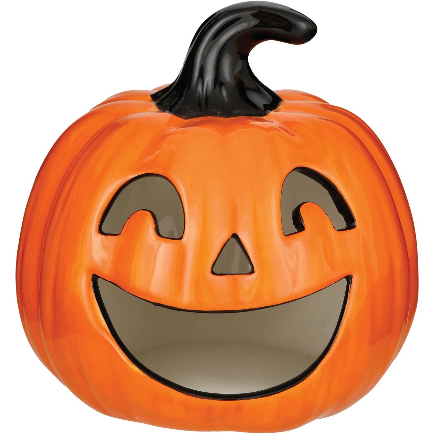 Destination Holiday Halloween Ceramic Jack-O-Lantern Candle Holder; image 1 of 2