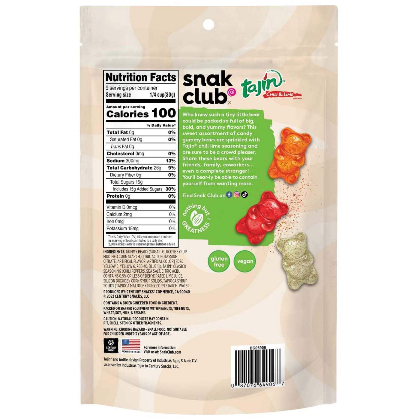 Snak Club Tajin Gummy Bears Candy; image 2 of 2