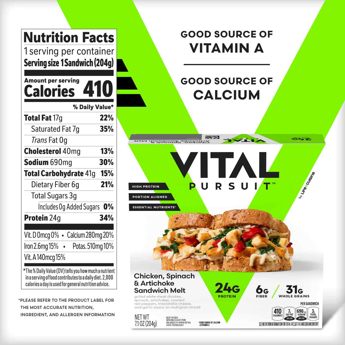 Vital Pursuit by Life Cuisine Chicken, Spinach and Artichoke High Protein Sandwich Melt; image 5 of 6