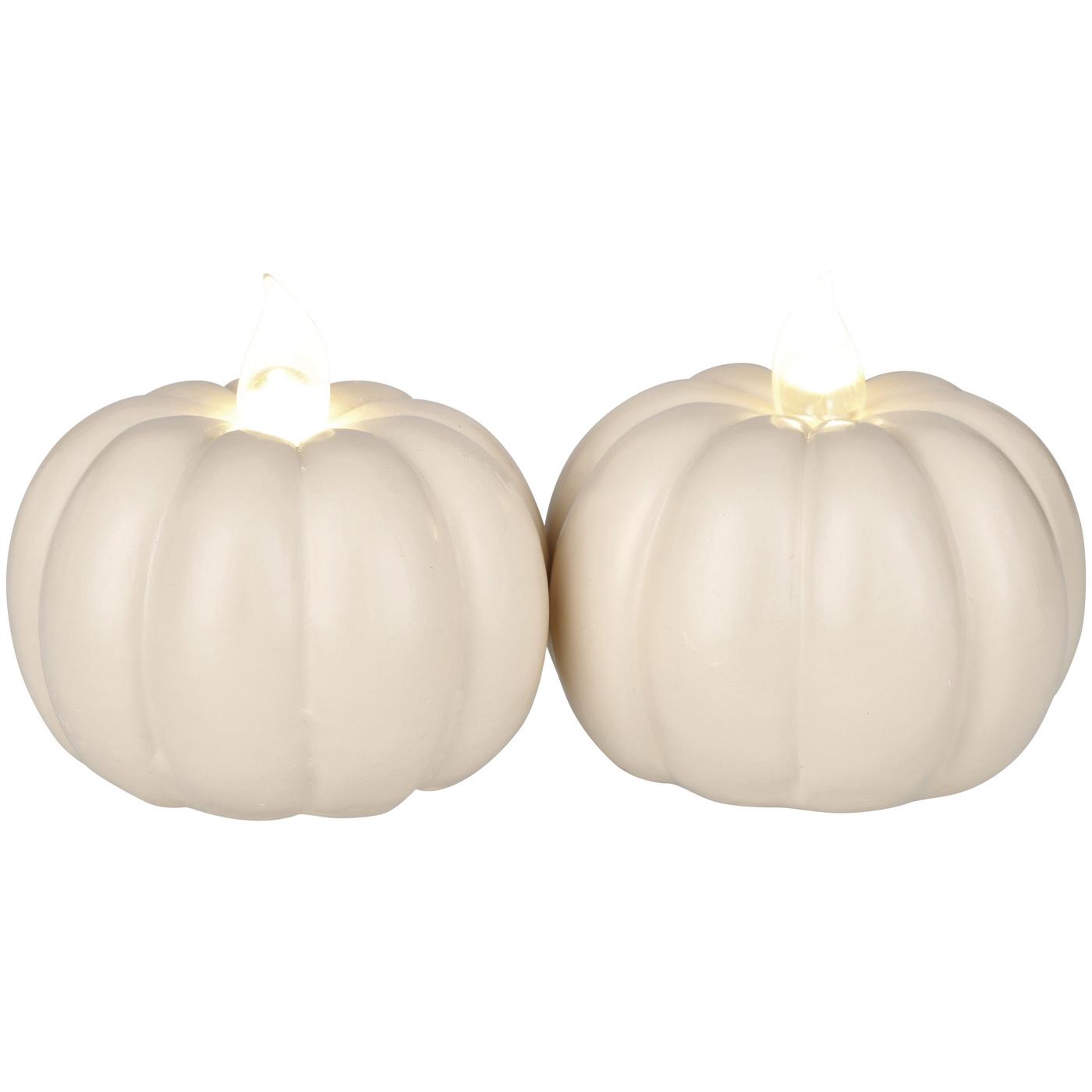 Destination Holiday Fall LED White Pumpkin Tea Lights; image 1 of 2