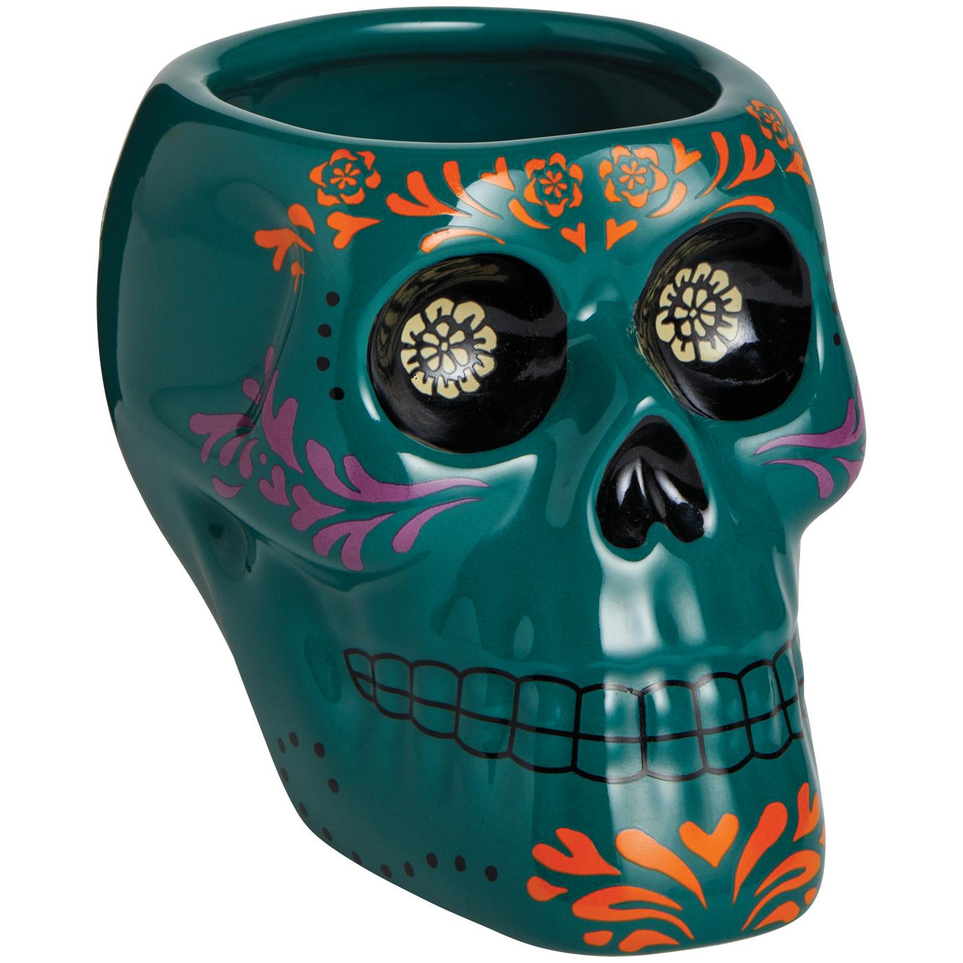 Destination Holiday Dia de los Muertos Sugar Skull Jar Candle - Teal; image 1 of 2