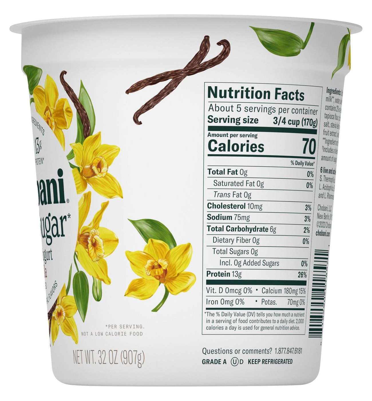 Chobani Zero Sugar Non-Fat Vanilla Greek Yogurt - Shop Yogurt at H-E-B