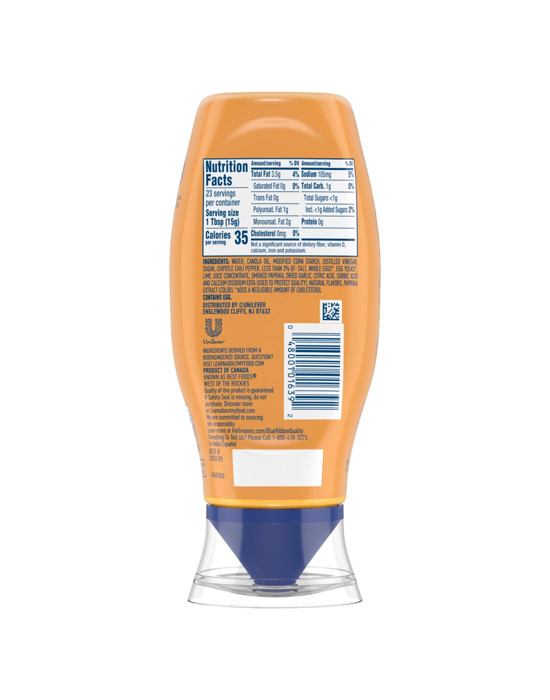 Hellmann's Mild Chipotle Mayonnaise Dressing Squeeze Bottle; image 2 of 2