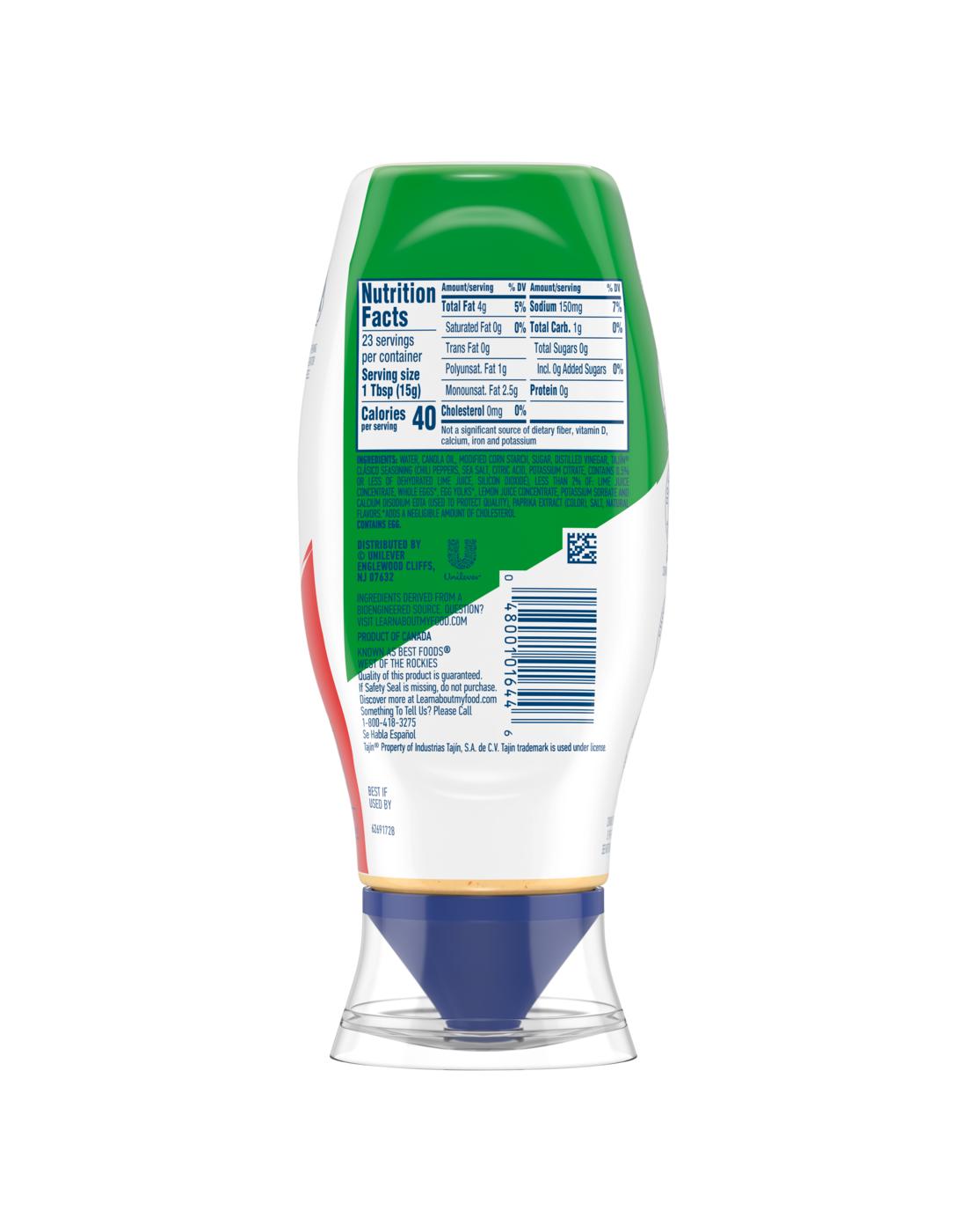 Hellmann's Tajin Chili Lime Mayonnaise Dressing Squeeze Bottle; image 2 of 2