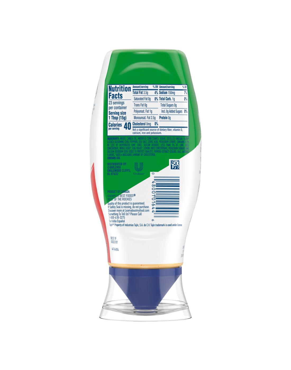 Hellmann's Tajin Chili Lime Mayonnaise Dressing Squeeze Bottle; image 7 of 7