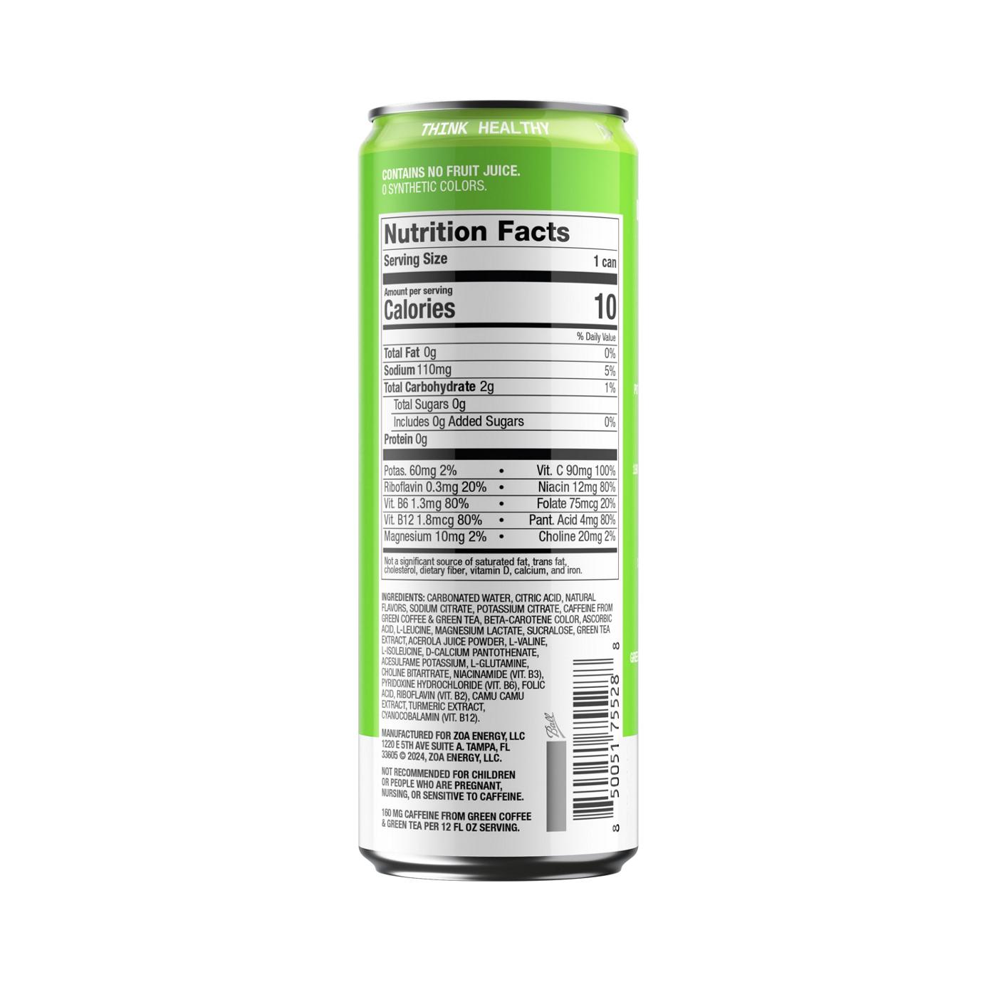 ZOA Zero Sugar Energy Drink - Green Apple; image 2 of 3