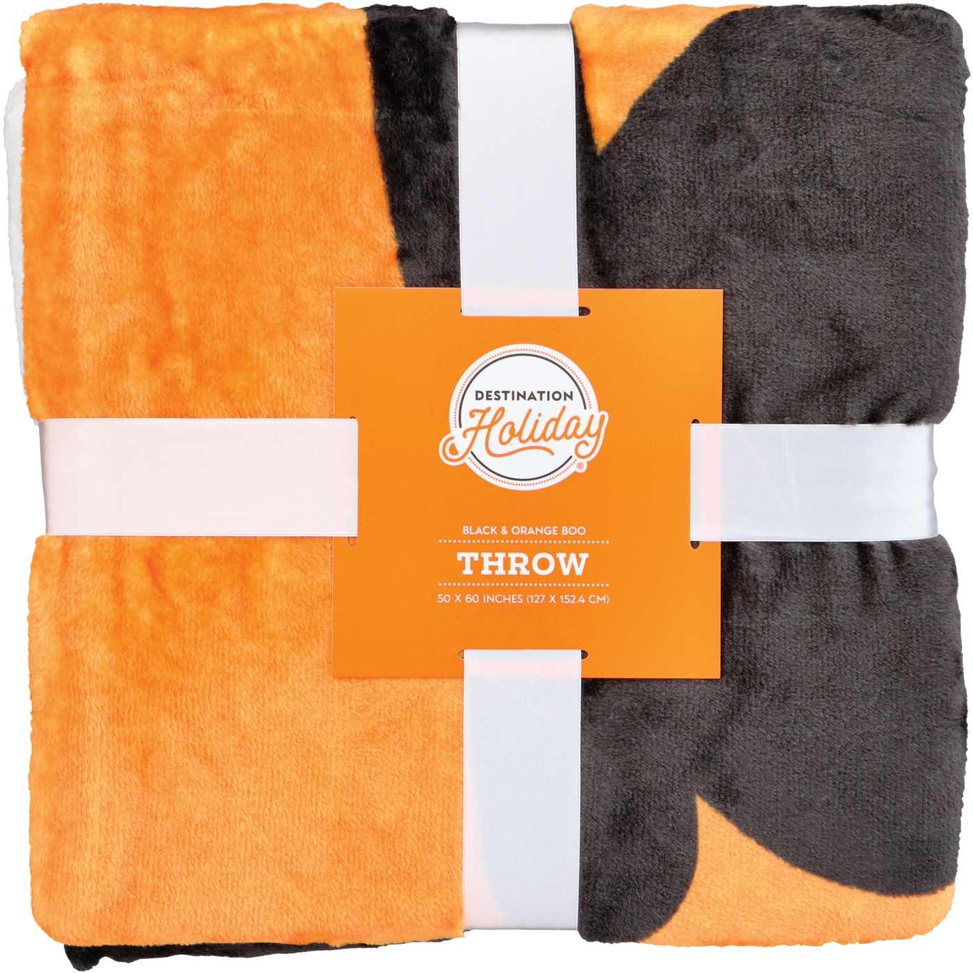 Destination Holiday Halloween Boo Throw Blanket - Orange and Black; image 1 of 3