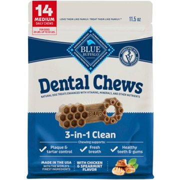 Blue Buffalo Dental Chews Chicken & Spearmint Medium Dog Treats, 14 ct