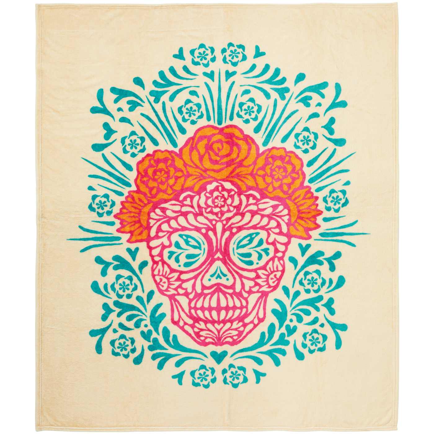 Destination Holiday Dia de los Muertos Sugar Skull with Flower Crown Throw Blanket - Tan; image 2 of 2