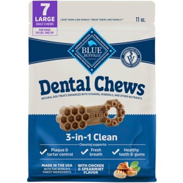 Blue Buffalo Dental Chews Chicken & Spearmint Large Dog Treats, 7 ct