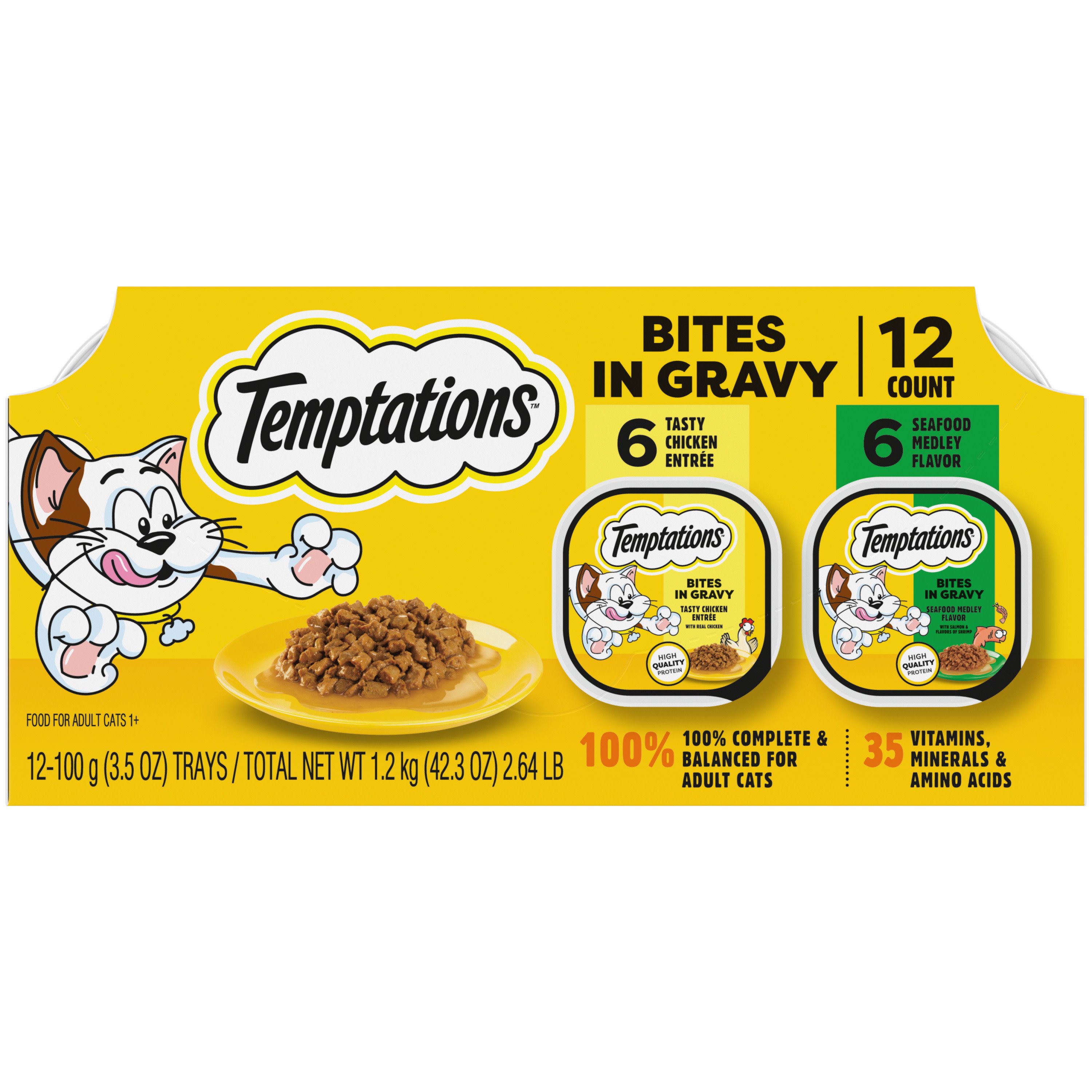 Temptations Bites In Gravy Wet Cat Food Variety Pack Tasty Chicken Seafood Medley