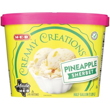 H-E-B Creamy Creations Pineapple Sherbet, 1/2 gal