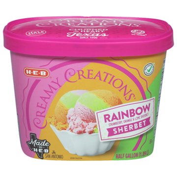 H-E-B Creamy Creations Rainbow Sherbet, 1/2 gal