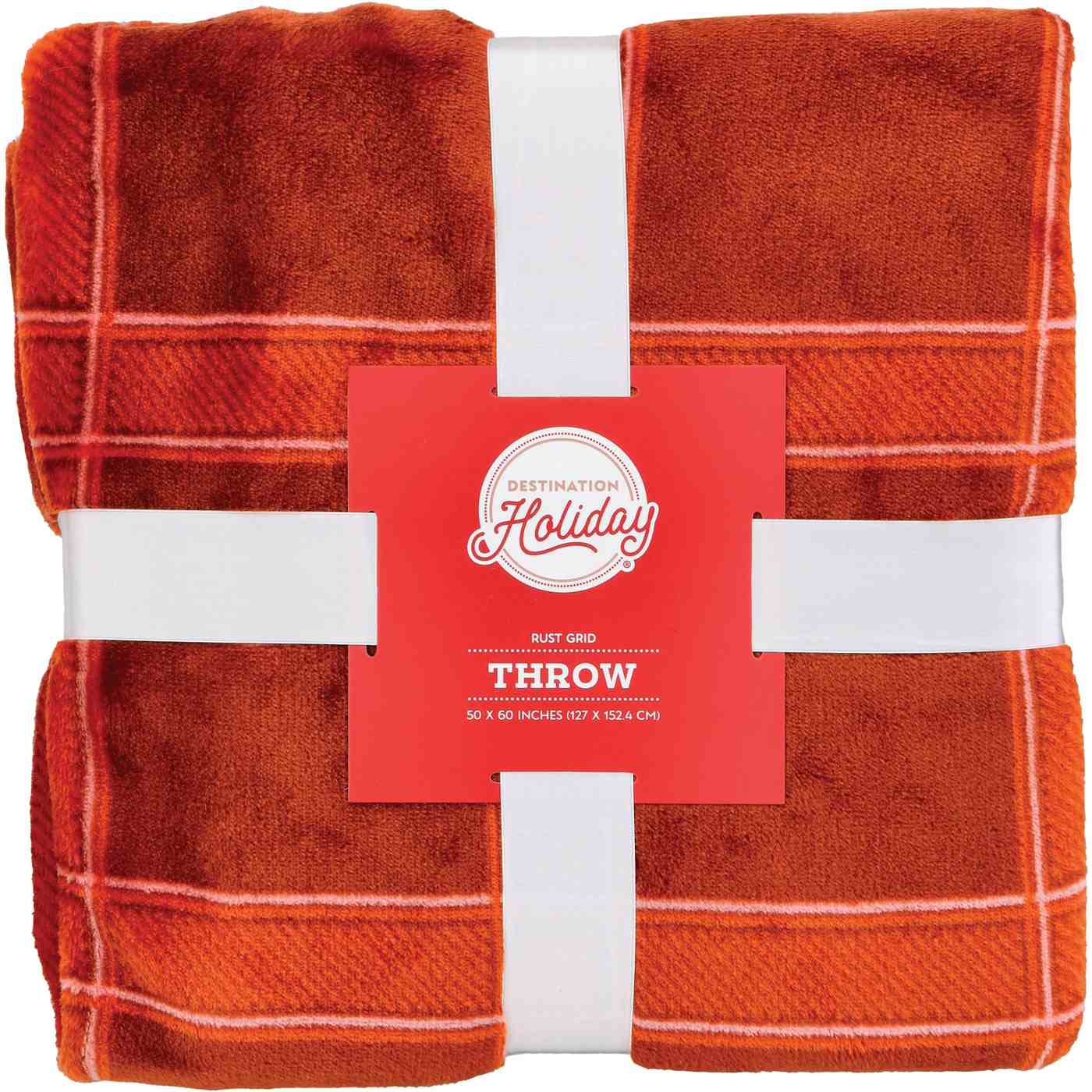 Destination Holiday Fall Plaid Grid Throw Blanket - Rust; image 1 of 2