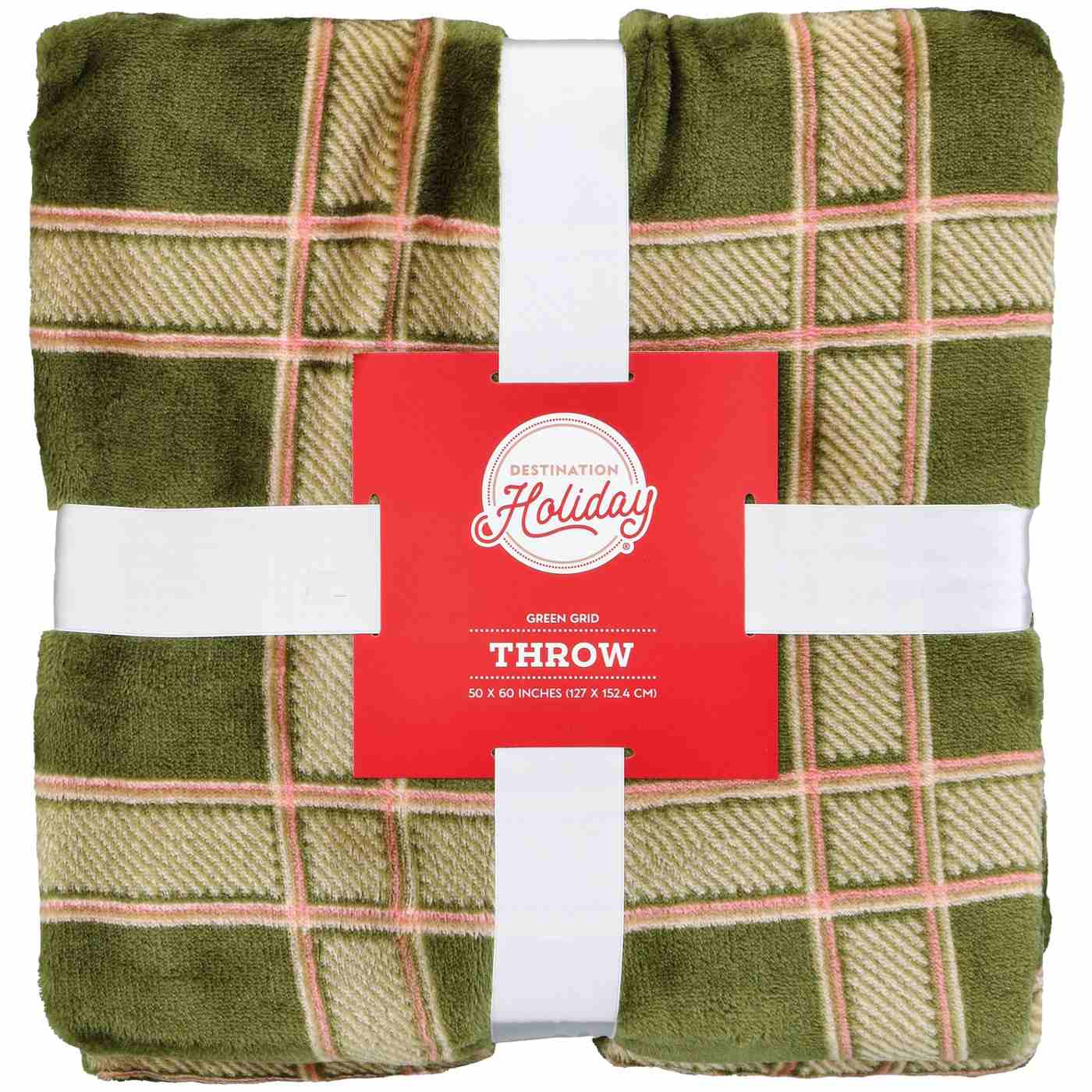 Destination Holiday Fall Plaid Grid Throw Blanket - Harvest Green; image 1 of 3