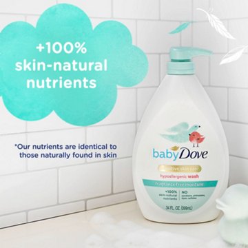 Baby Dove Sensitive Skin Care Baby Wash - Fragrance Free, 34 oz