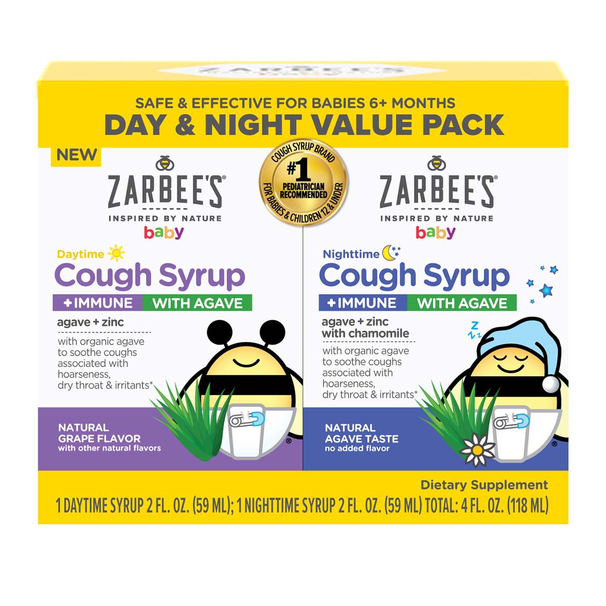 Zarbee's Baby Cough Syrup + Immune with Agave Day & Night Liquid