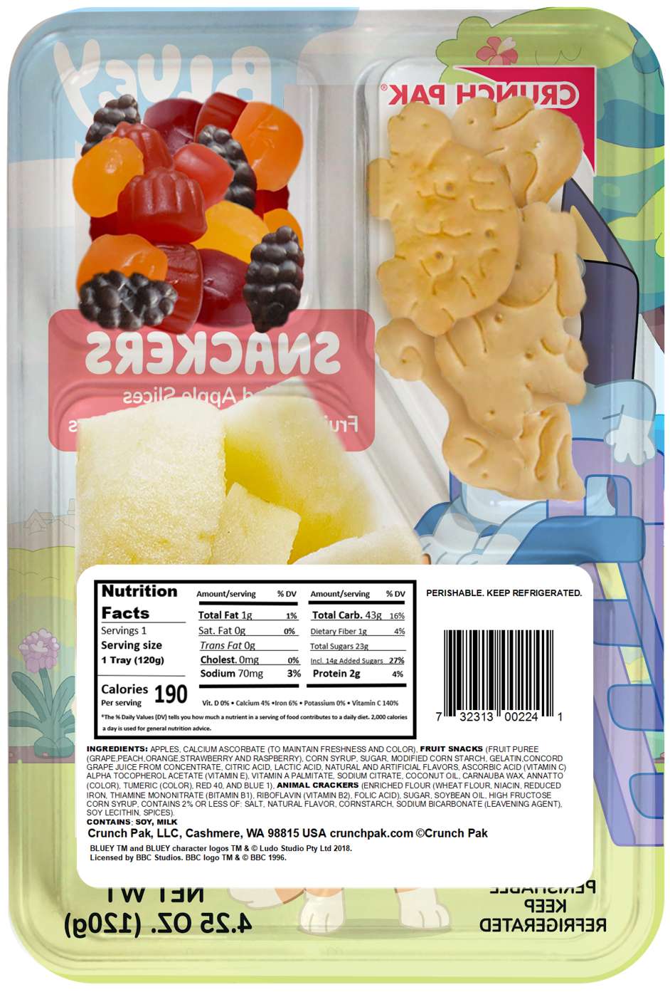 Crunch Pak Bluey Snackers Tray - Apple, Fruit Snack & Animal Crackers ...