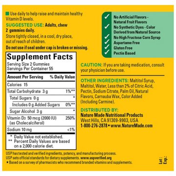 Nature Made Zero Sugar Vitamin D3 Gummies - Cherry