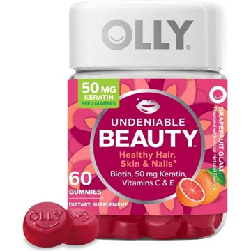 OLLY Undeniable Beauty Healthy Hair, Skin & Nails Biotin & 50 mg Keratin Gummies - Grapefruit, 60 ct