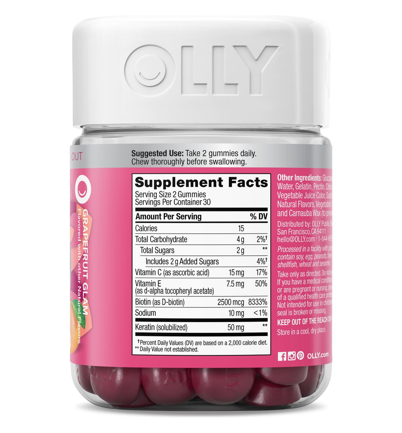 OLLY Undeniable Beauty Healthy Hair, Skin & Nails Biotin & 50 mg Keratin Gummies - Grapefruit; image 4 of 4