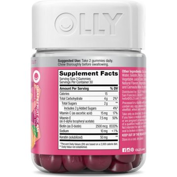 OLLY Undeniable Beauty Healthy Hair, Skin & Nails Biotin & 50 mg Keratin Gummies - Grapefruit, 60 ct