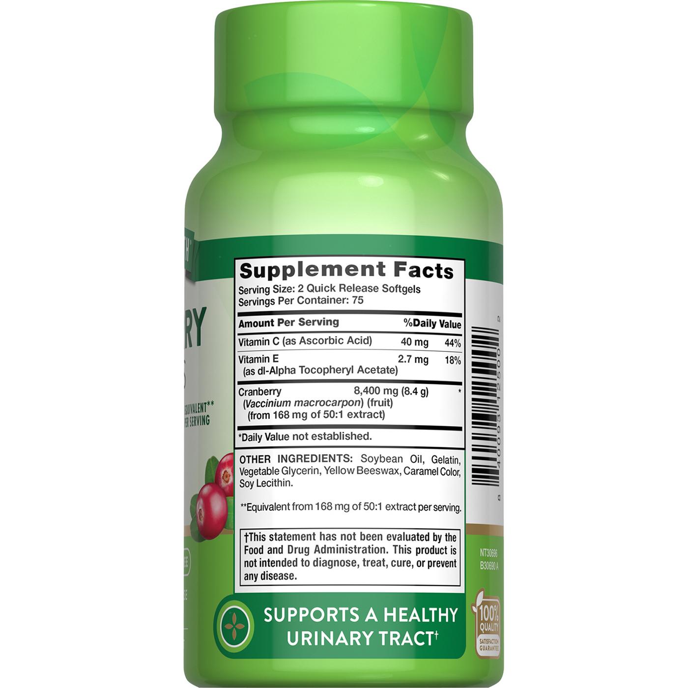 Nature's Truth Cranberry Plus Vitamin C 8400 mg Quick Release Softgels; image 2 of 5