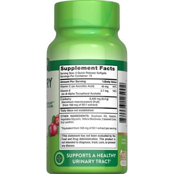 Nature's Truth Cranberry Plus Vitamin C 8400 mg Quick Release Softgels, 150 ct