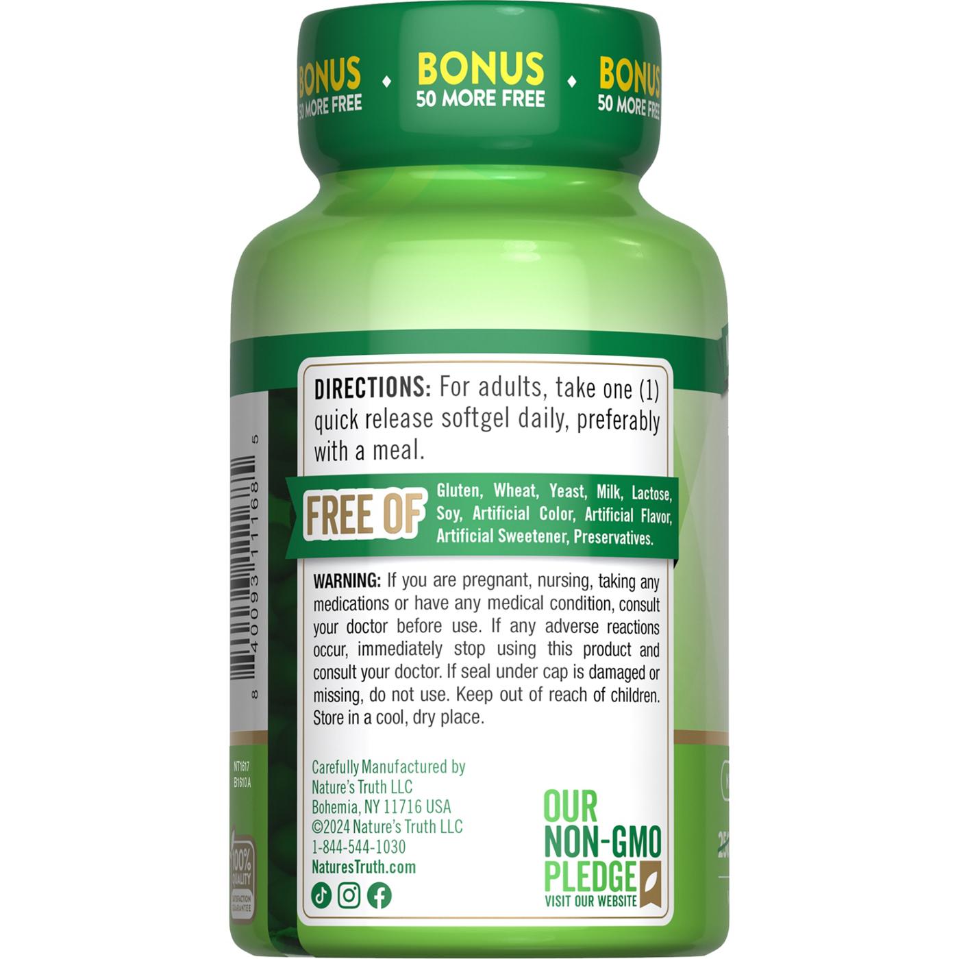 Nature's Truth High Potency D3 5000 IU 125 mcg Quick Release Softgels; image 2 of 4