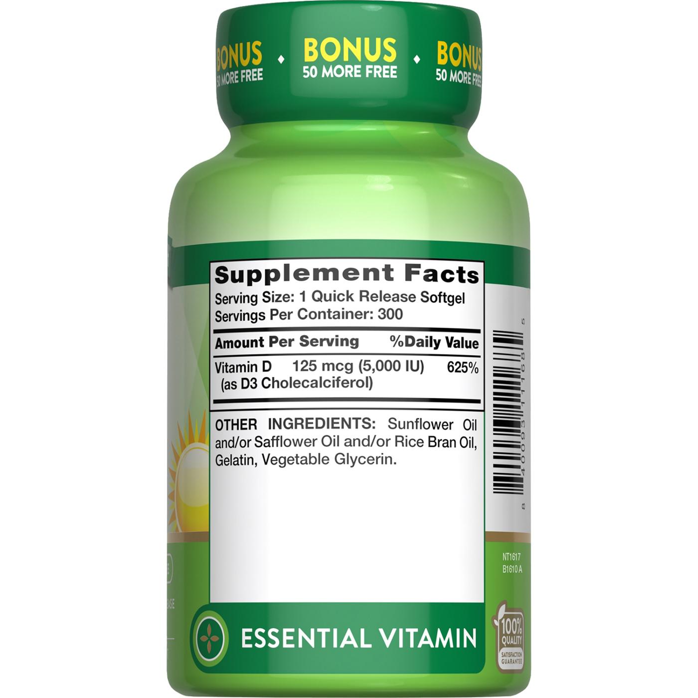 Nature's Truth High Potency D3 5000 IU 125 mcg Quick Release Softgels; image 3 of 4