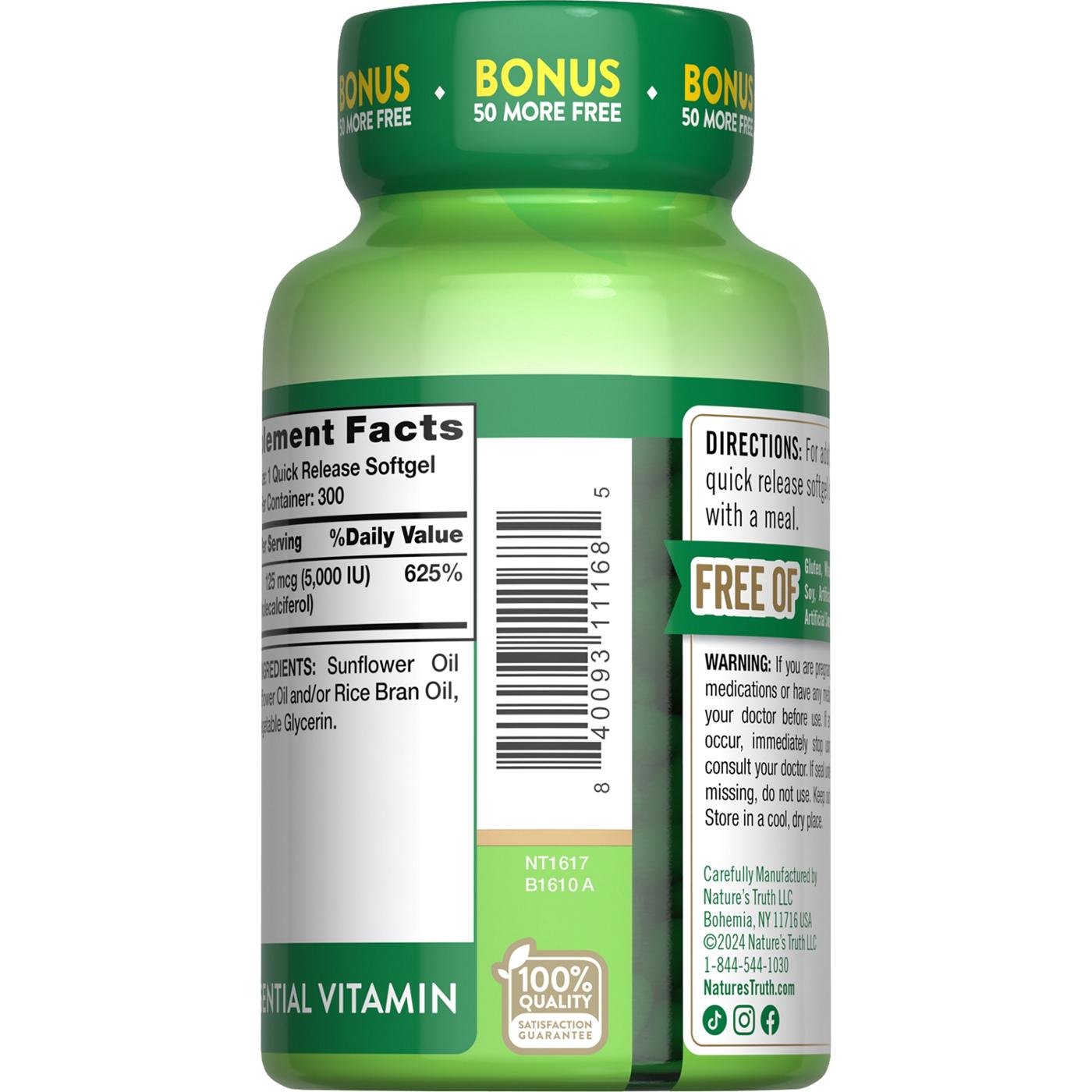 Nature's Truth High Potency D3 5000 IU 125 mcg Quick Release Softgels; image 4 of 4