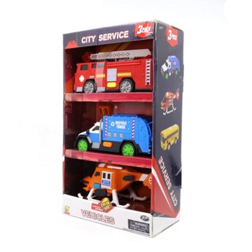 Goldlok City Service Vehicles - Firetruck, Recycle Truck, & Helicopter, 3 pk