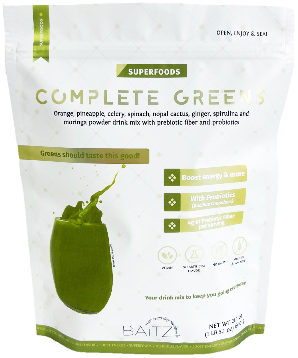 Baitz Complete Greens Superfoods Powder Drink Mix, 21.1 oz