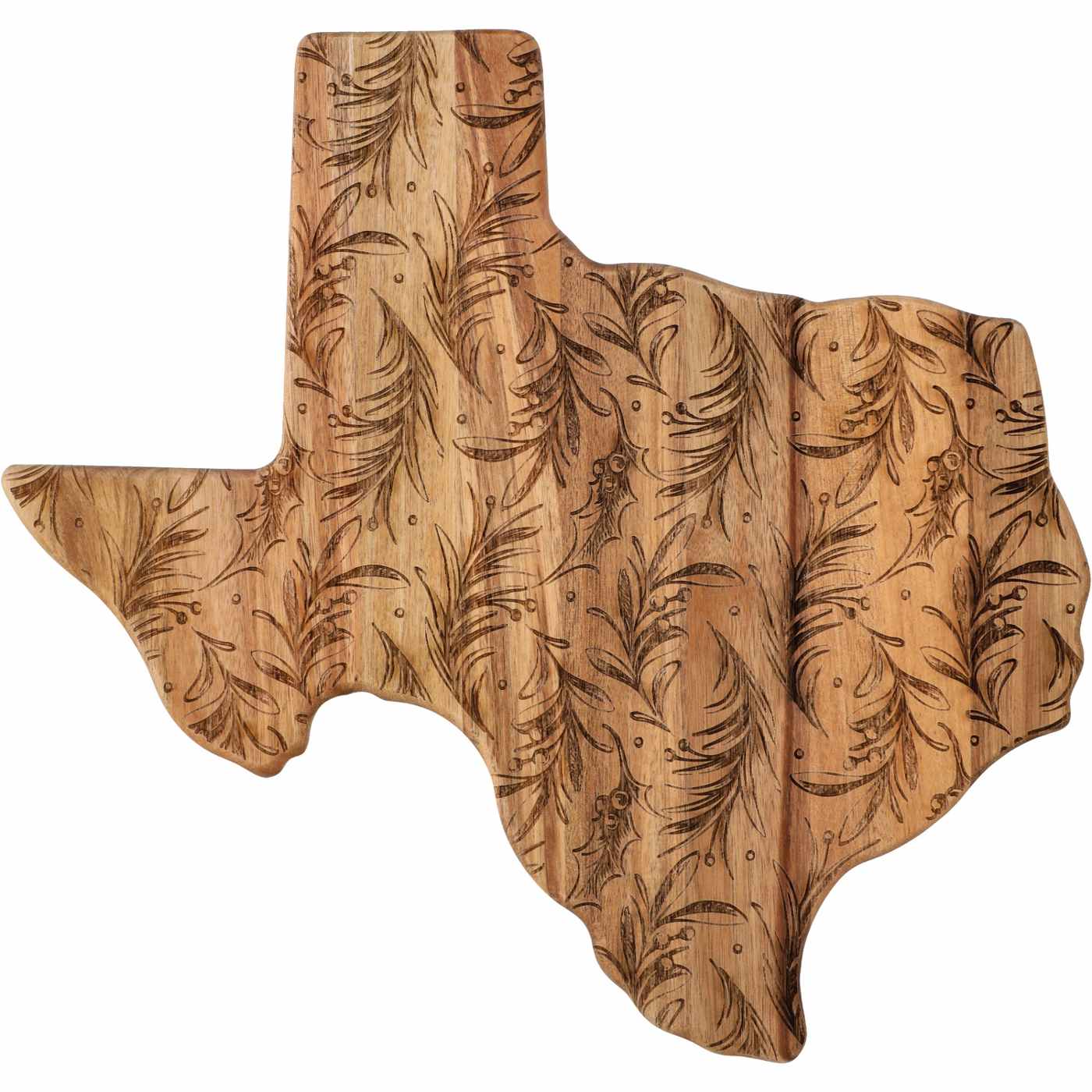 Destination Holiday Texas Shape Christmas Holly Acacia Serving Board; image 1 of 2