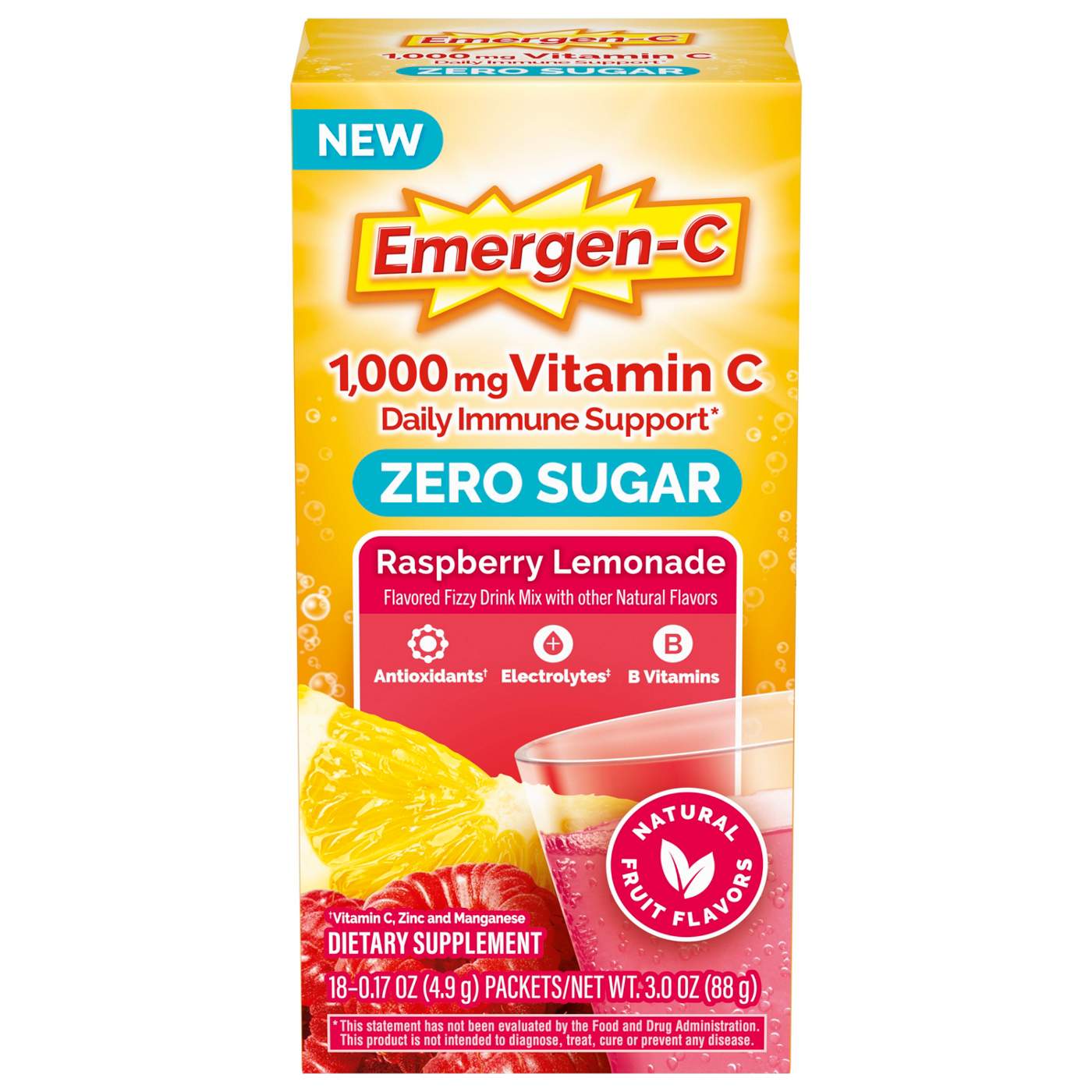 Emergen-C Zero Sugar Daily Immune Support Packets - Raspberry Lemonade; image 1 of 3