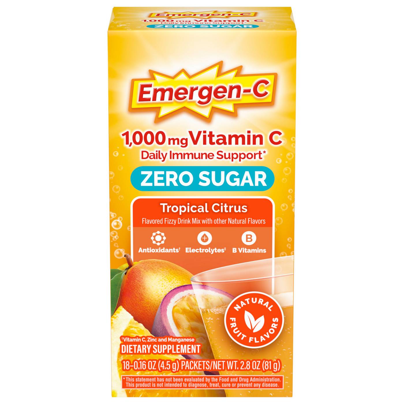 Emergen-C Zero Sugar Immune Support Packets - Tropical Citrus - Shop ...